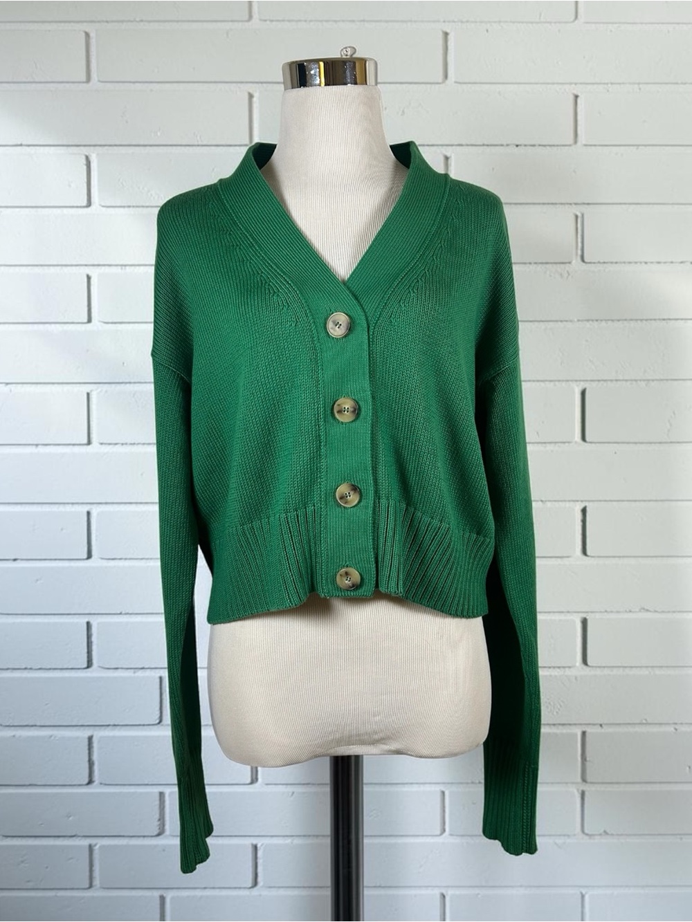 NWT Organic by John Patrick Green Crop Cardigan Sweater V-Neck